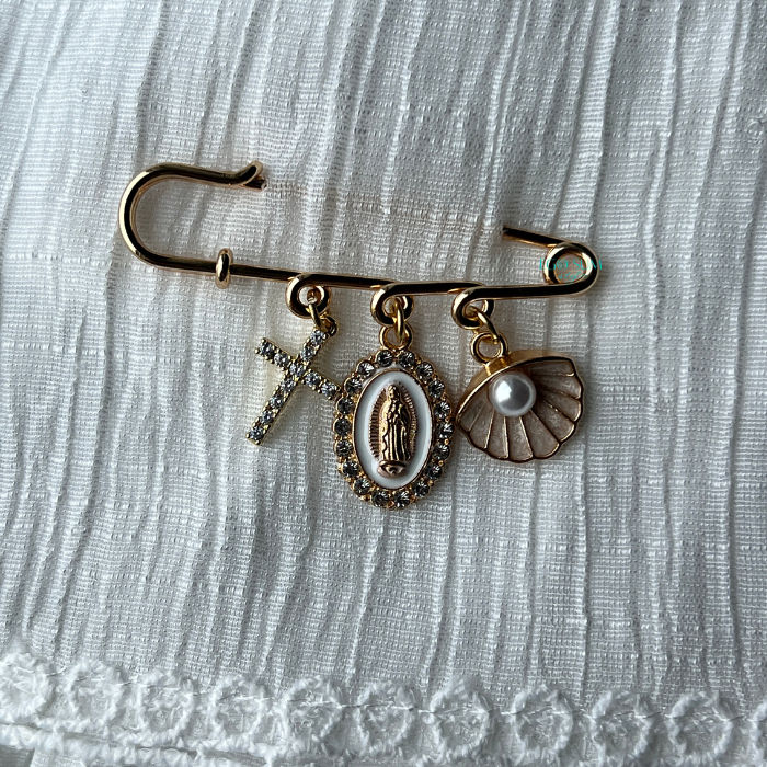 Classic Catholic pearl pin inspired by the Ave Maria devotion