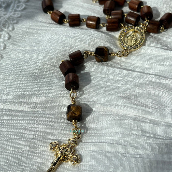 Thumbnail: Catholic 5-decade rosary inspired by Saint Francis with earthy natural wood tones