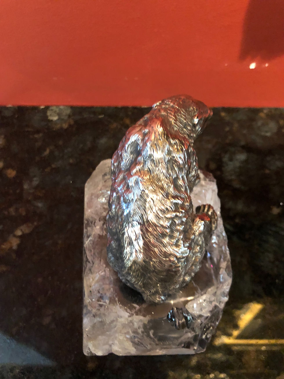 Thumbnail: Antique Russian Silver Bear Sitting With Rock Crystal Base