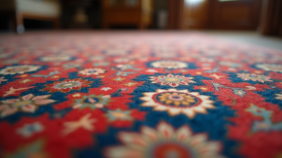 Eye-level view of a vibrant Persian rug