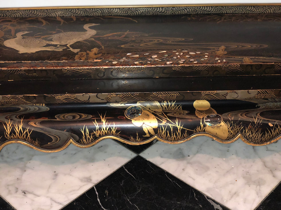 Thumbnail: 19th Century Meiji Japanese Lacquered Inlay Altar Table, Flying Cranes