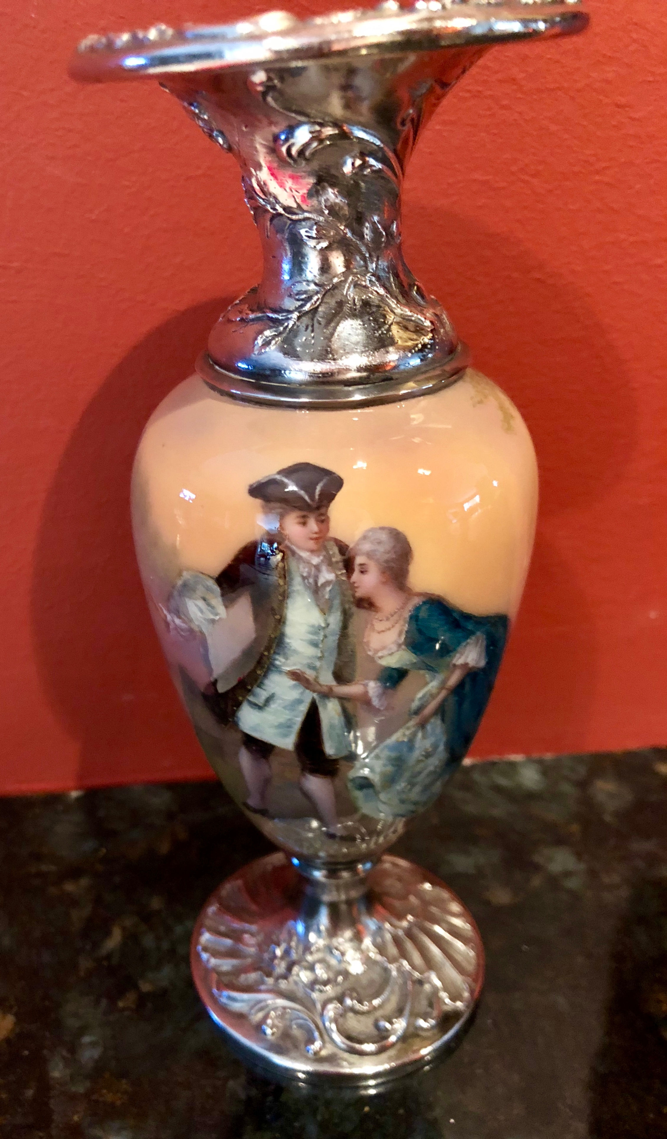 Antique Signed Tiffany & Co. Sterling and Enameled Bud Vase