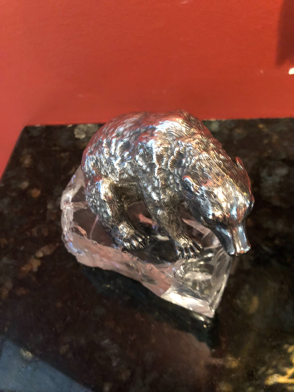 Thumbnail: Antique Russian Silver Bear Sitting With Rock Crystal Base