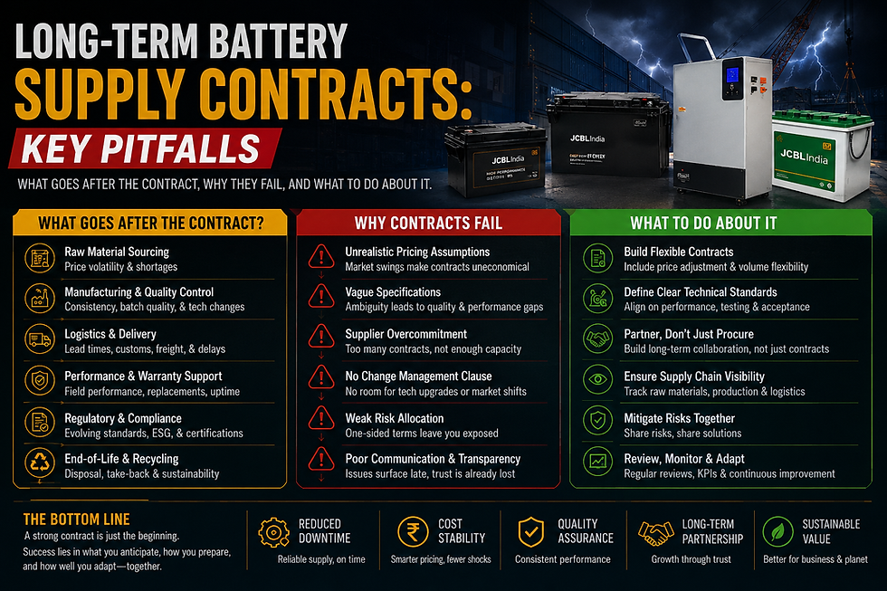 Image showing key pitfalls in Long-term battery supply contracts - JCBL India Batteries