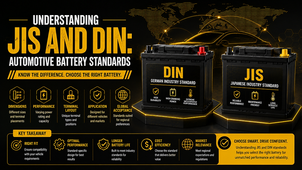Understanding the differences between JIS and DIN Automotive Battery Standards | JCBL India Batteries
