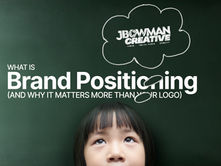 Child looking up at text on a green background, reading "Brand Positioning (And Why It Matters More Than Your Logo)", with a chalk cloud.
