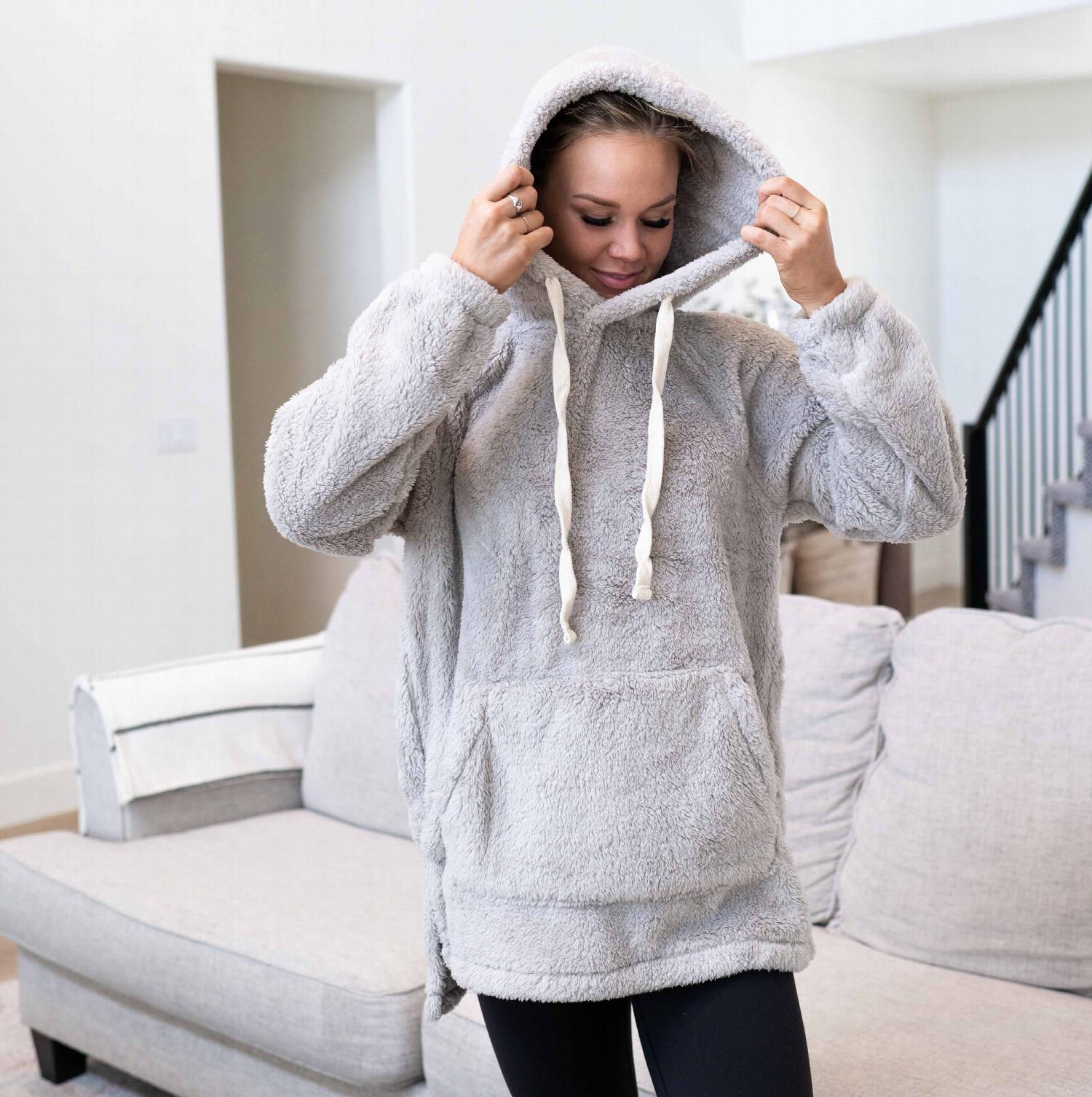 Hooded Faux Fur Kangaroo Pockets Pullover