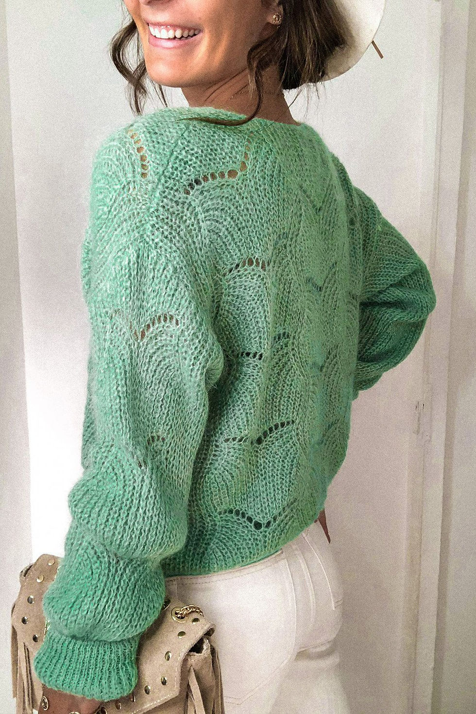 Thumbnail: Khaki V Shaped Neckline Buttoned Knit Sweater