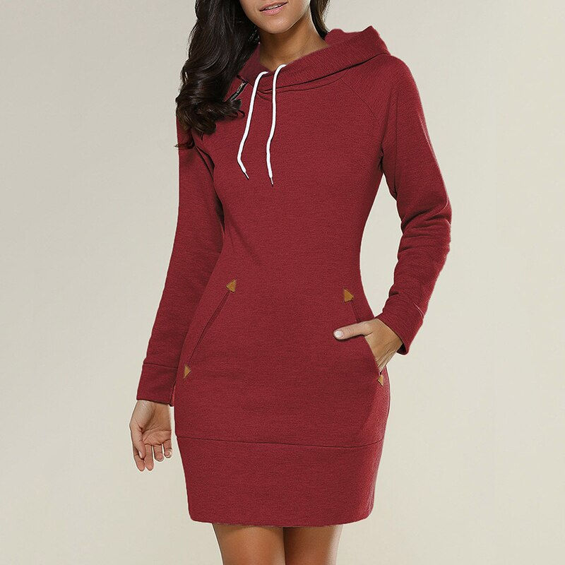 Thumbnail: Hooded Warm Sweatshirt Long Sleeve Dress Hooded Warm Sweatshirt Long