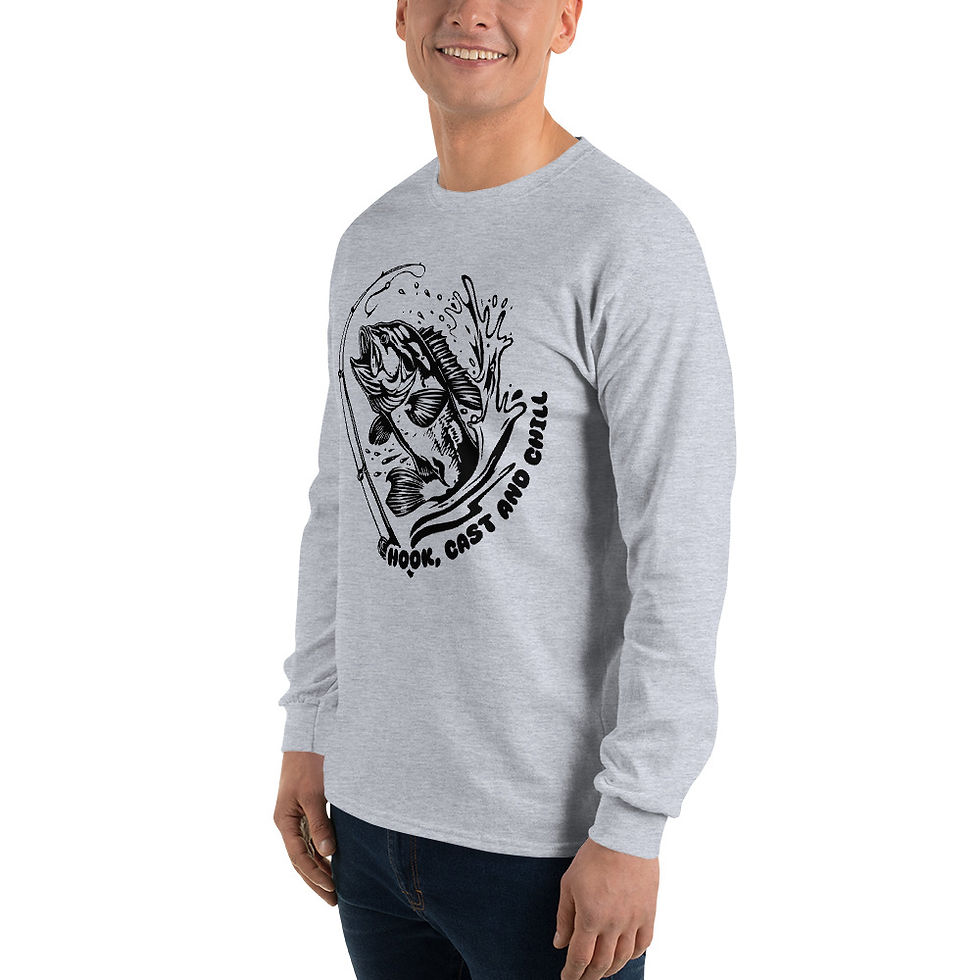 Thumbnail: Hook, Cast and Chill Men's Long Sleeve T-Shirt
