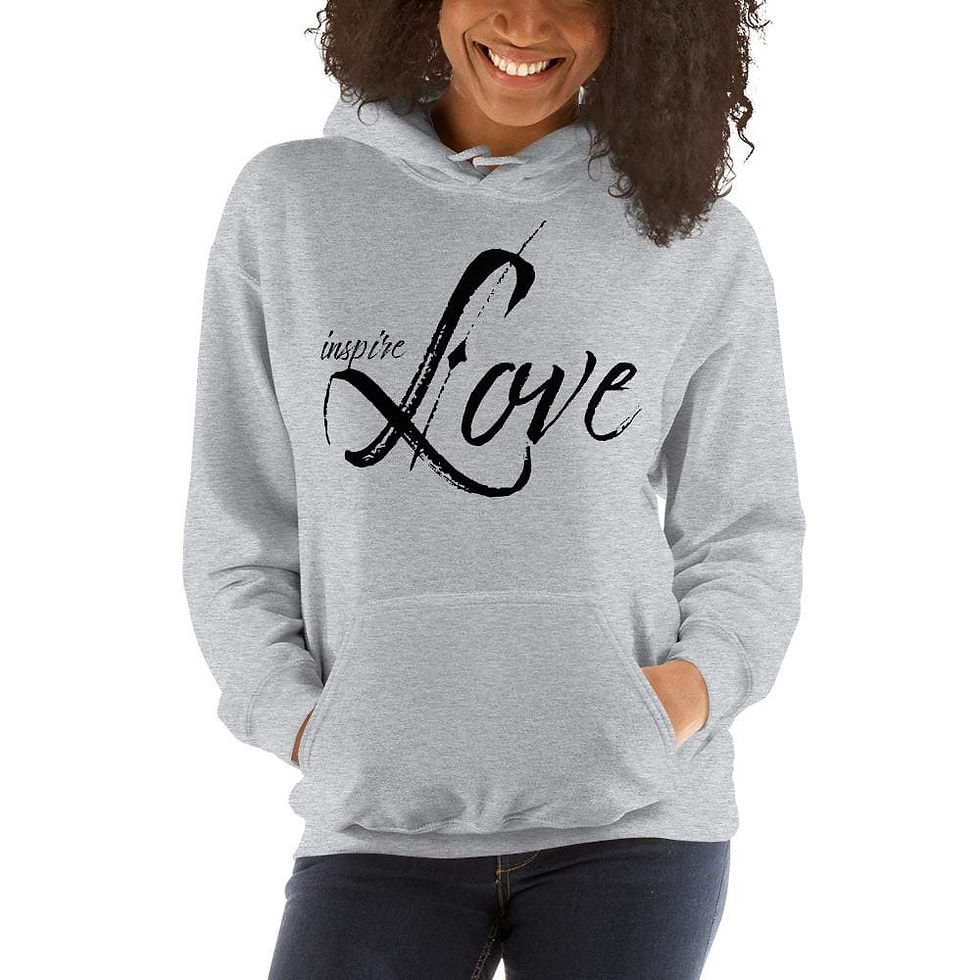 Thumbnail: Womens Hoodie - Pullover Sweatshirt - Black Graphic/inspire Love