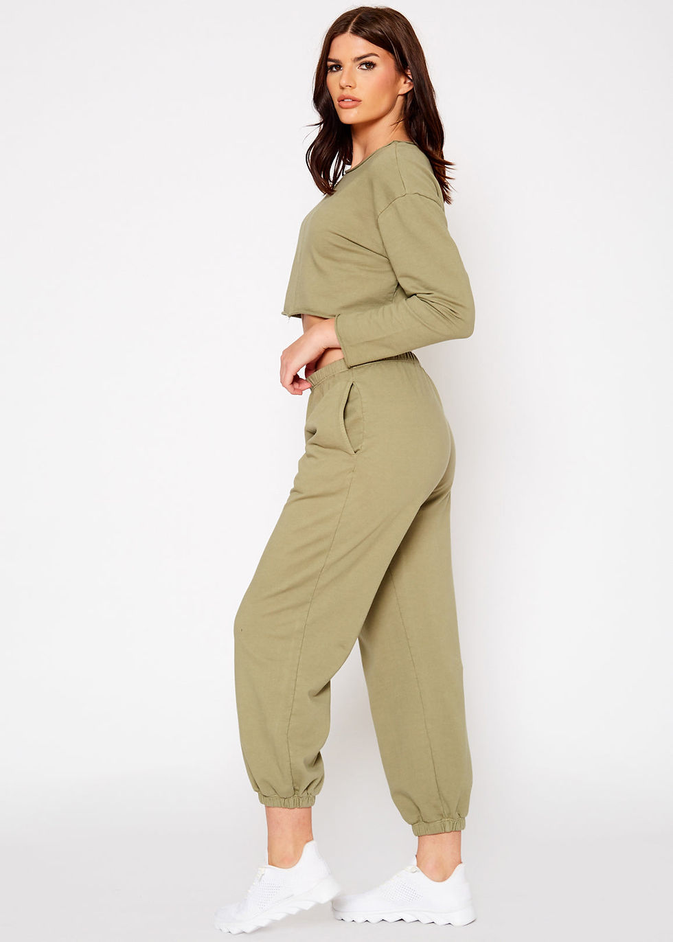 Thumbnail: Cropped Scoop Neck Terry Sweatshirt In Olive
