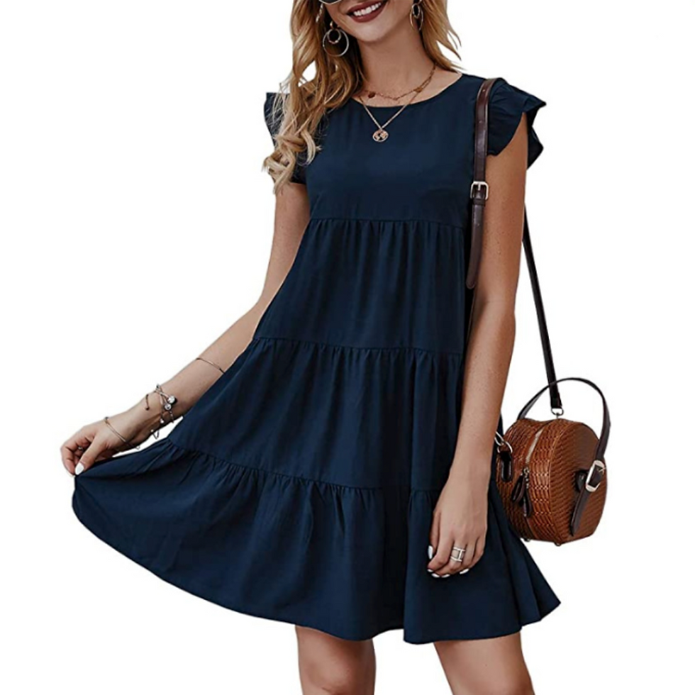Thumbnail: Womens Flowy Dress with Cap Sleeves