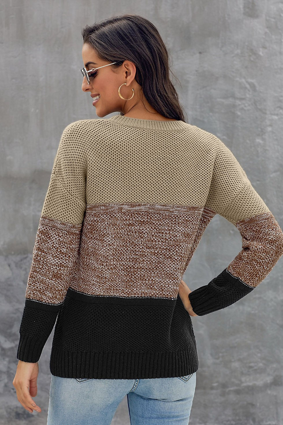Thumbnail: Color Block Netted Texture Pullover Sweater