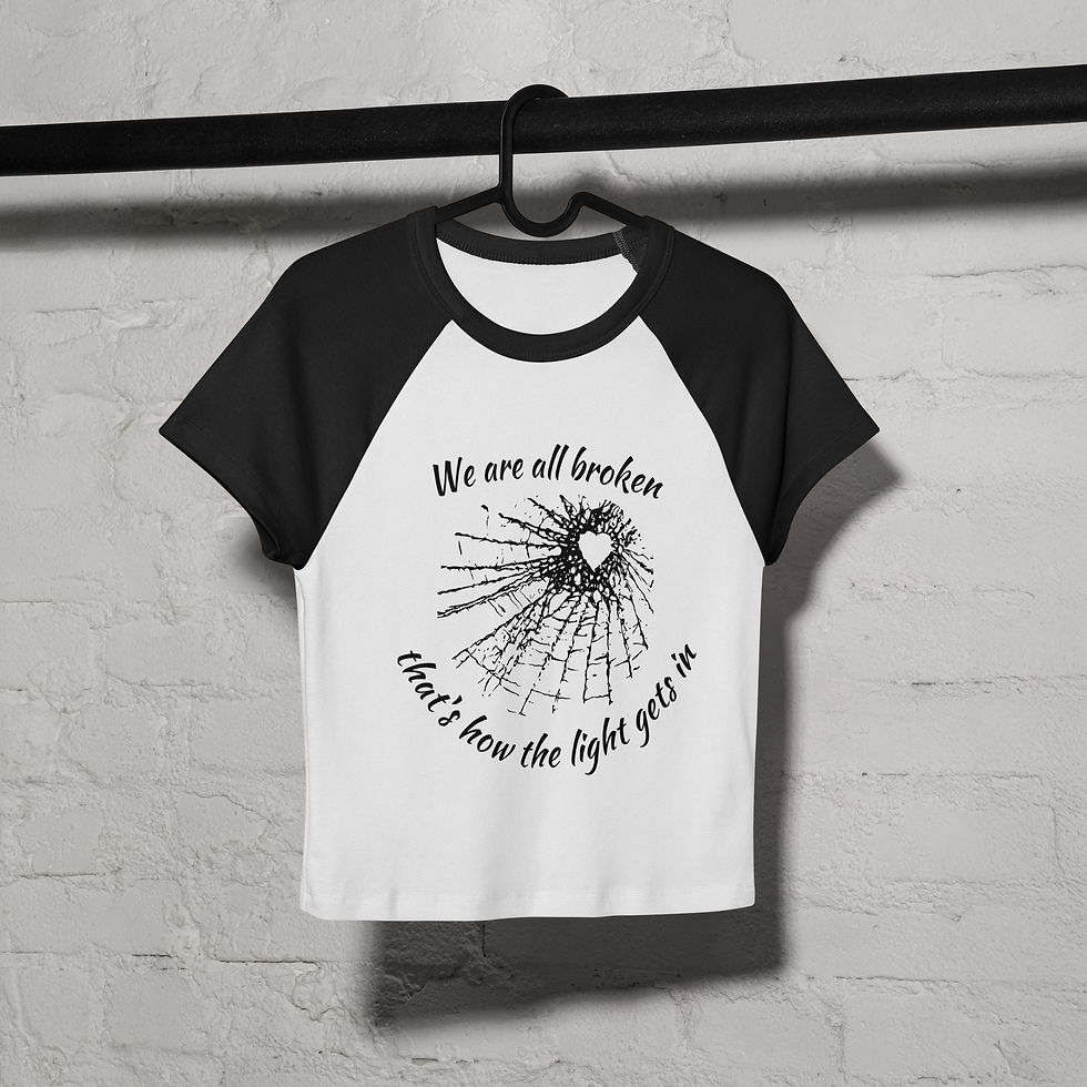 Thumbnail: We Are All Broken Women’s micro rib raglan baby tee