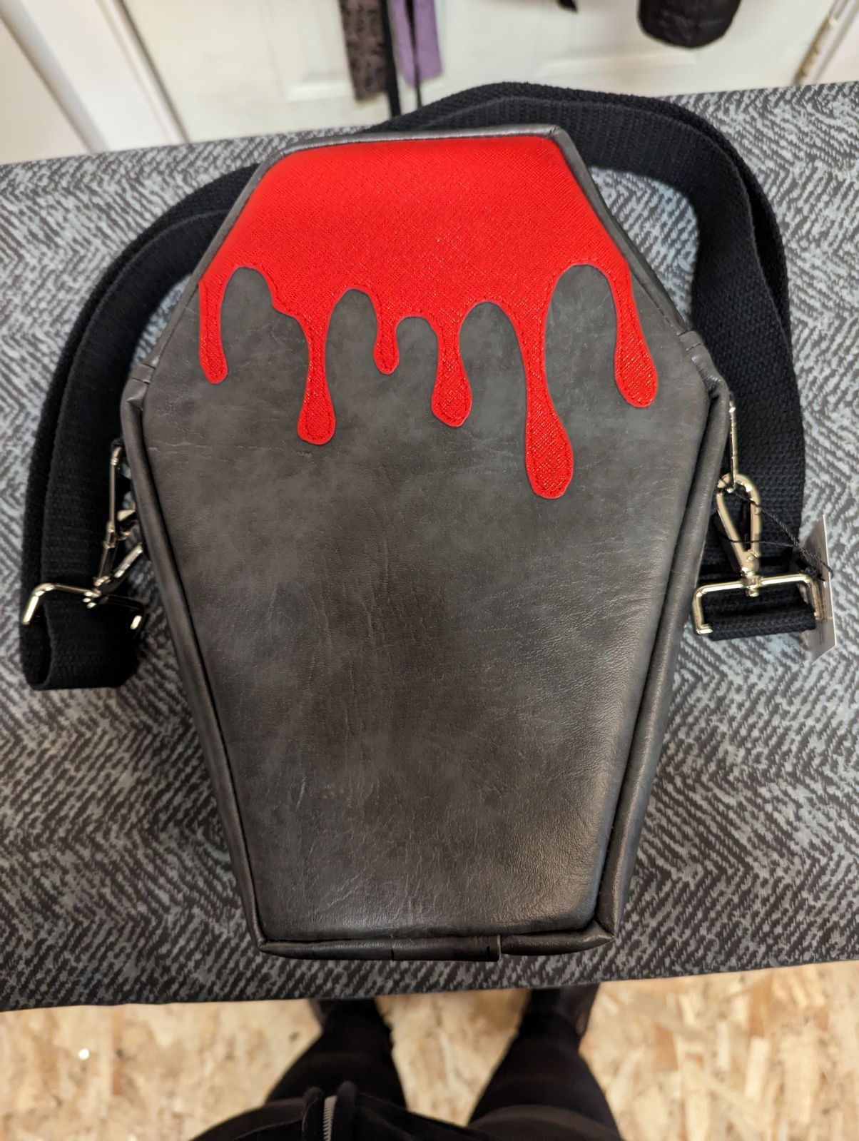 Black with Sparkly Red Drip Vegan Leather Coffin Purse