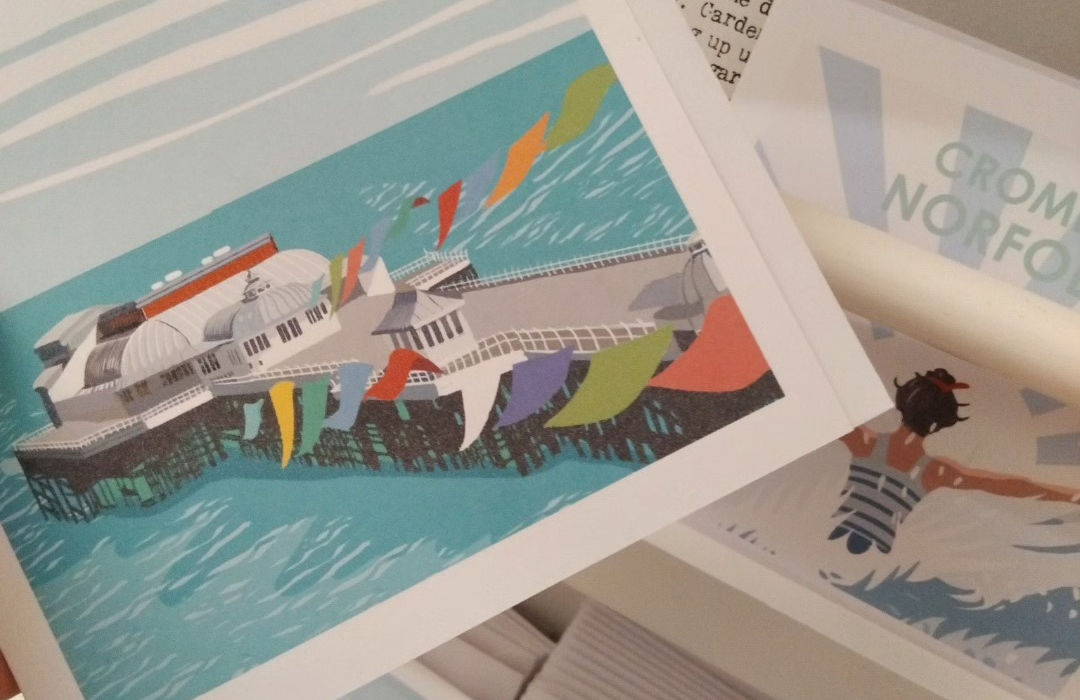 Greetings card from Betty Boyns Designs showing Cromer Pier