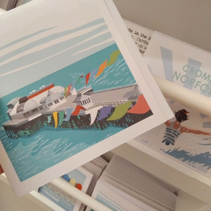 Greetings card by Betty Boyns Designs showing Cromer Pier