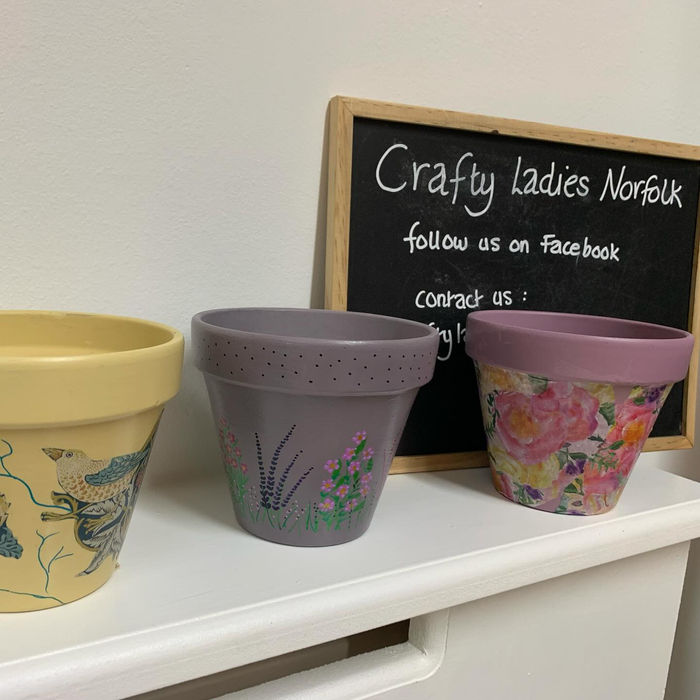 Hand crafted ceramic pots by Crafty Ladies Norfolk on sale at Thistle and Tide, Cromer.