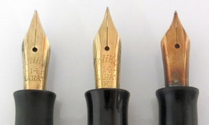 Fig.7. The nibs. Left; Pelikan 100 (ca.1935), middle; Pelikan Magnum (ca.1935), right; Pelikan 100N (ca.1937).