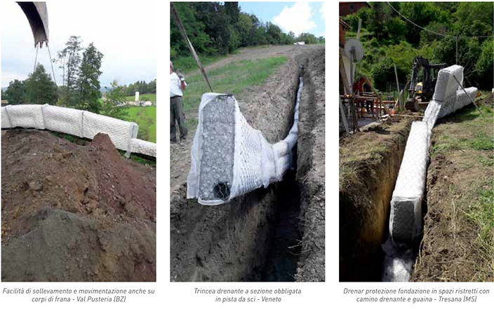 Esempi di drenaggio e stabilizzazione terreni con sistema Drenar