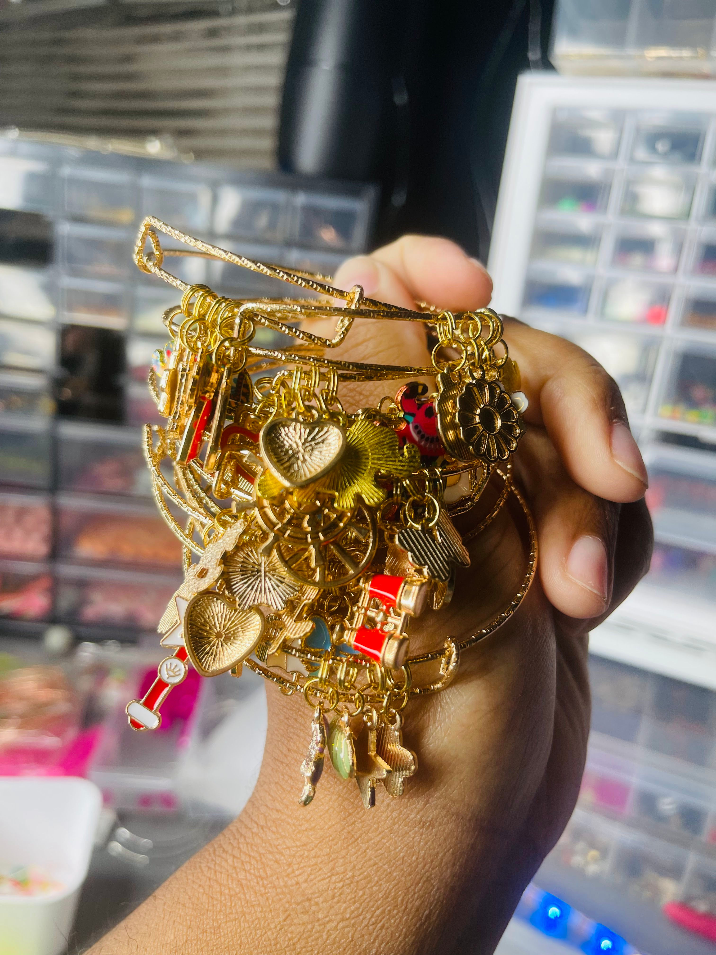 Gold Bangle w/Random Charms