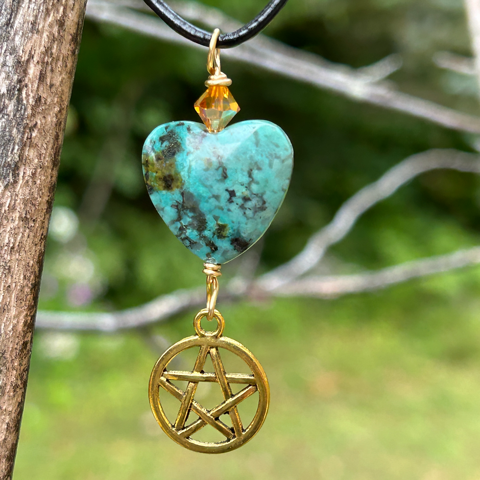 African Turquoise aka Jasper Heart Pentacle water element pendant for support during life changes.