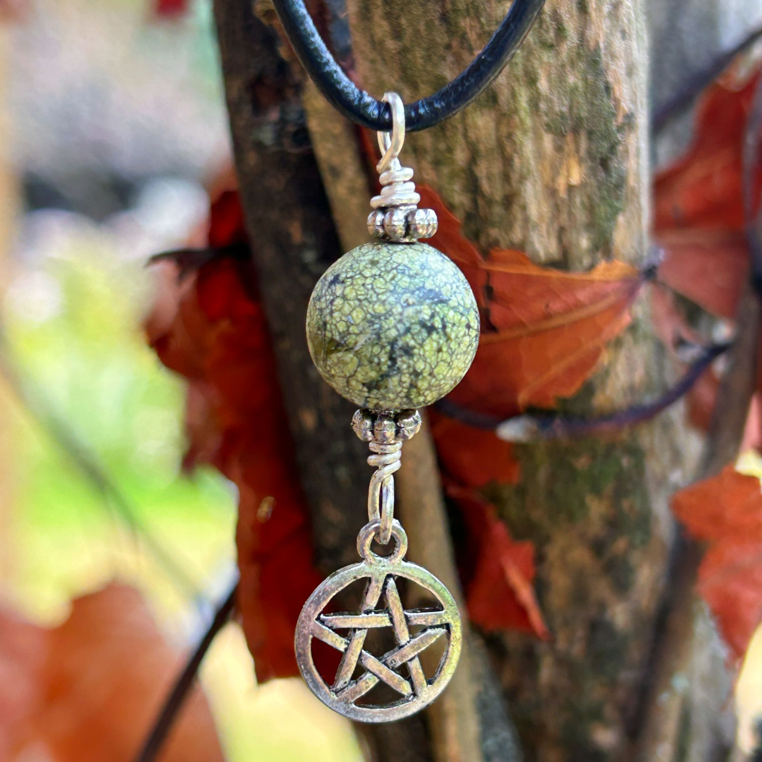 Canadian made Serpentine Pentacle healing crystal for protection and grounding while dealing with stress and anxiety