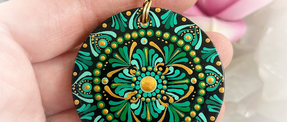 Spring Greens and Gold Mandala Pendant