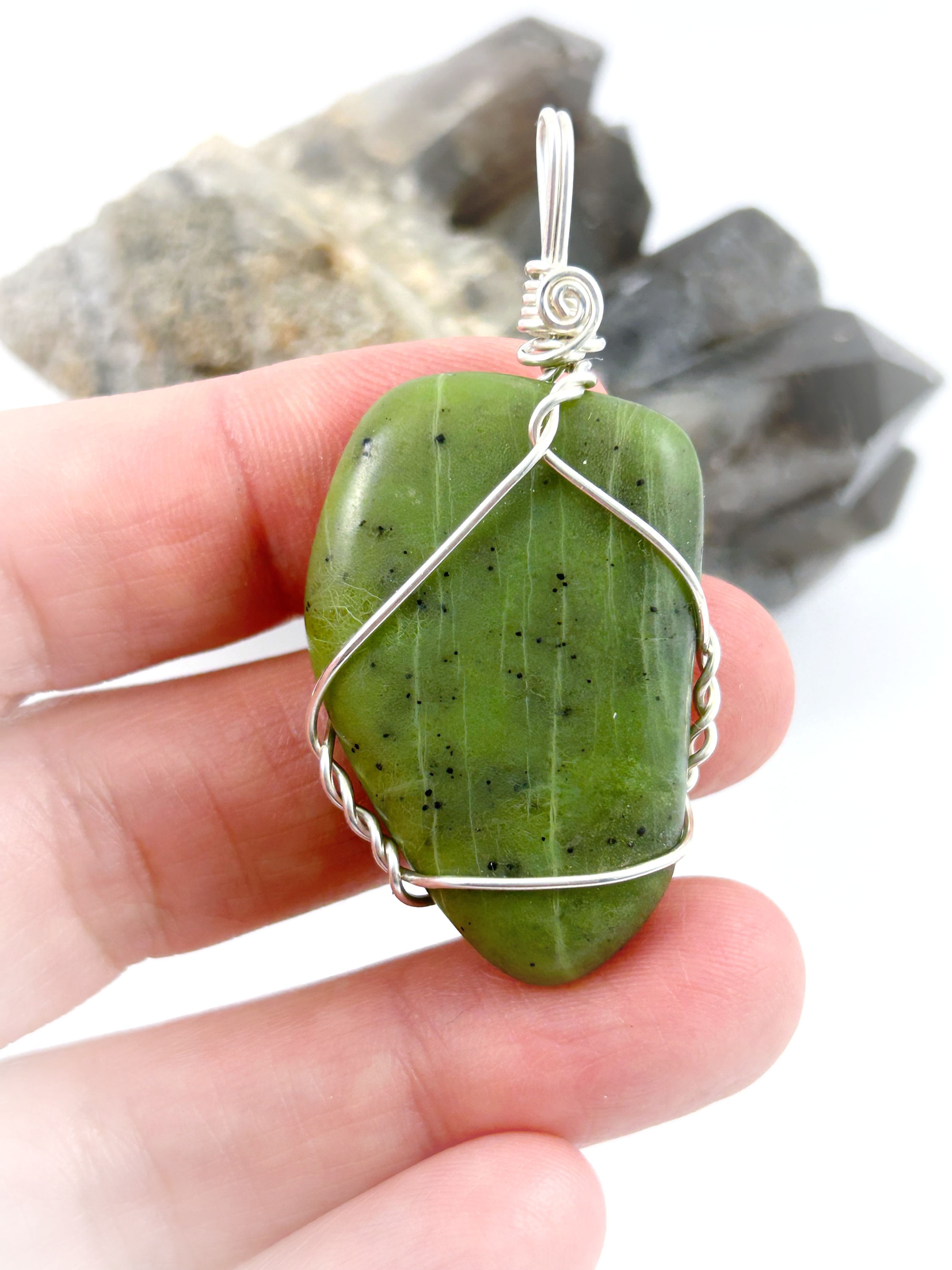 Canadian BC Jade healing crystal pendant made by hand by Wicked Stones.