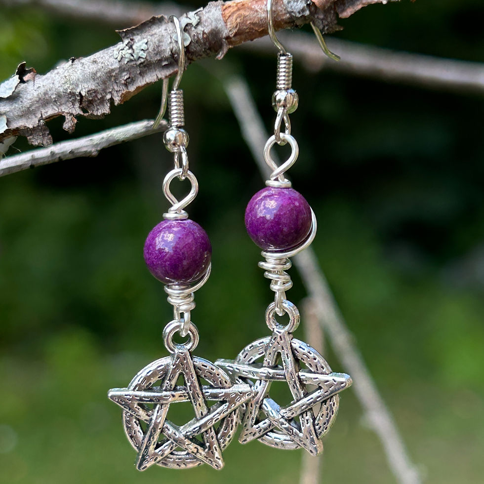 Thumbnail: Purple pentacle dolomite pagan witchcraft earrings for emotional healing by Wicked Stones in Canada