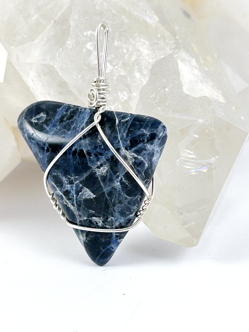 Thumbnail: Healing sodalite crystal and sterling silver pendant for Throat Chakra and confidence.  Healing stones in Canada
