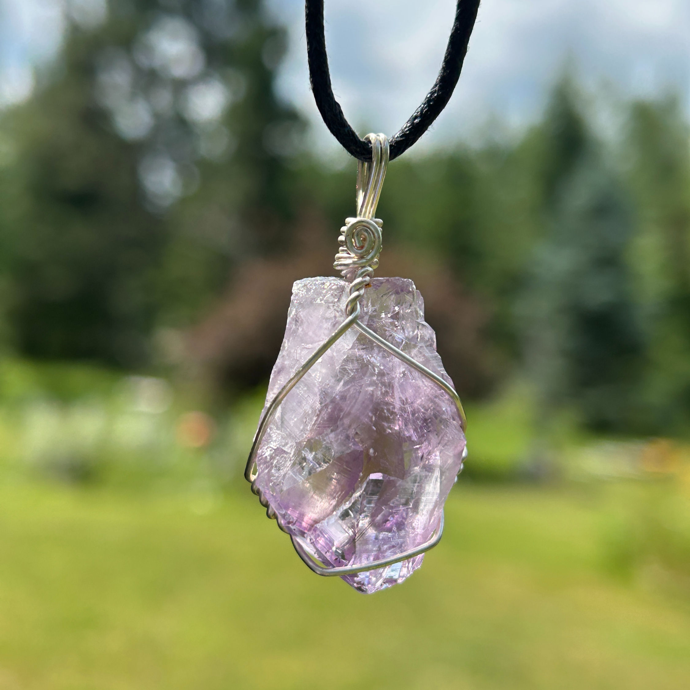 Natural amethyst healing pendant crystal for luck and manifest energy
