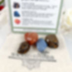 4 healing crystal set and pouch for confidence. Feel empowered and strong. Tiger iron, Bronzite, Dumortierite and Carnelian