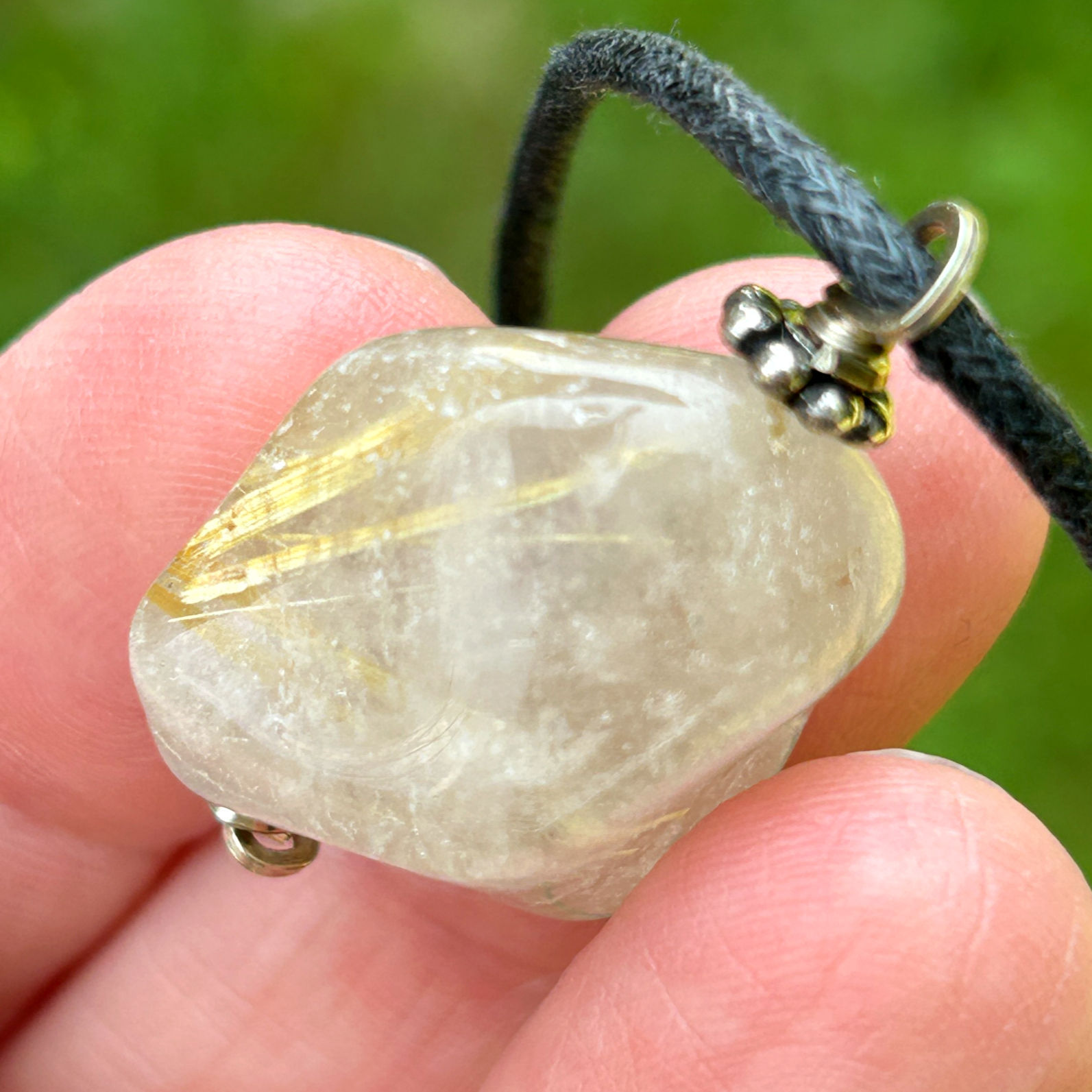Handcrafted Golden Rutile Quartz sterling silver pendant by Wicked Stones made in Canada