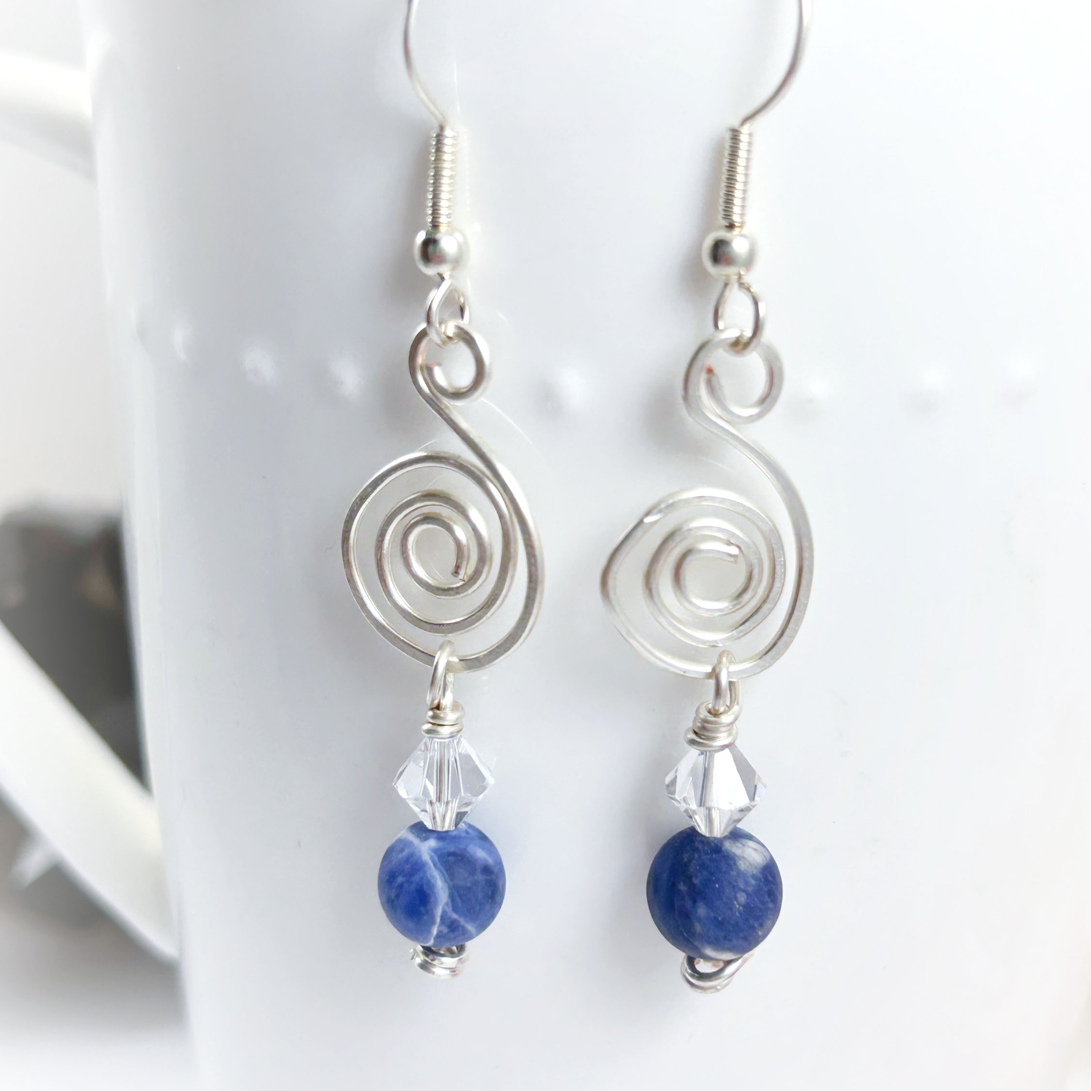 Sodalite healing crystal earrings to help with focus and meditation. Made in Canada by Wicked Stones