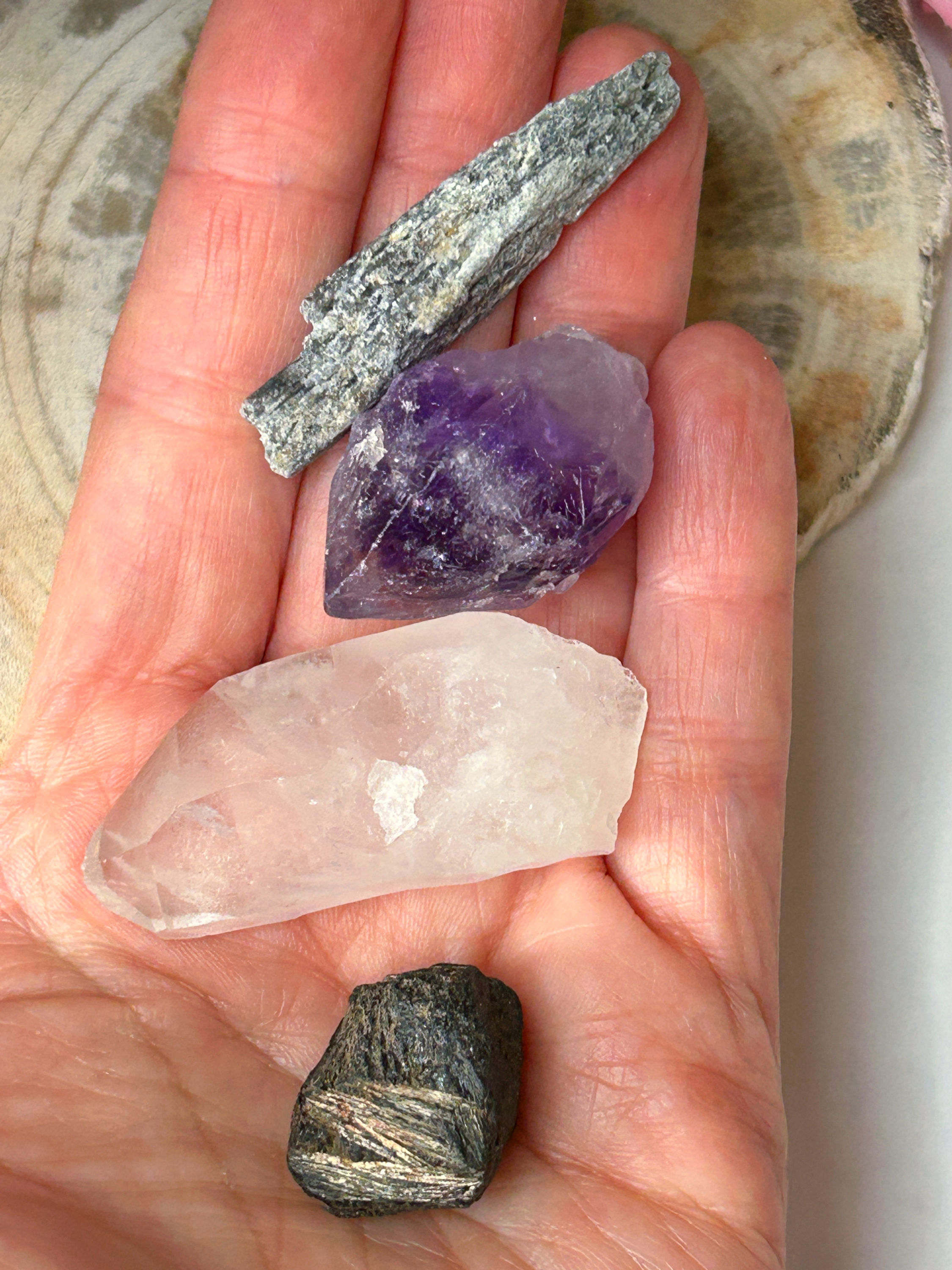 Canadian raw crystal protection set with Black Tourmaline Amethyst Kyanite and Quartz from Wicked Stones