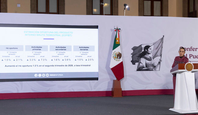 Resalta Sheinbaum crecimiento económico del país en segundo trimestre del año