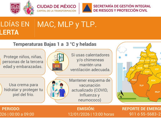 Se activa Alerta Naranja por pronóstico de temperaturas bajas para este martes