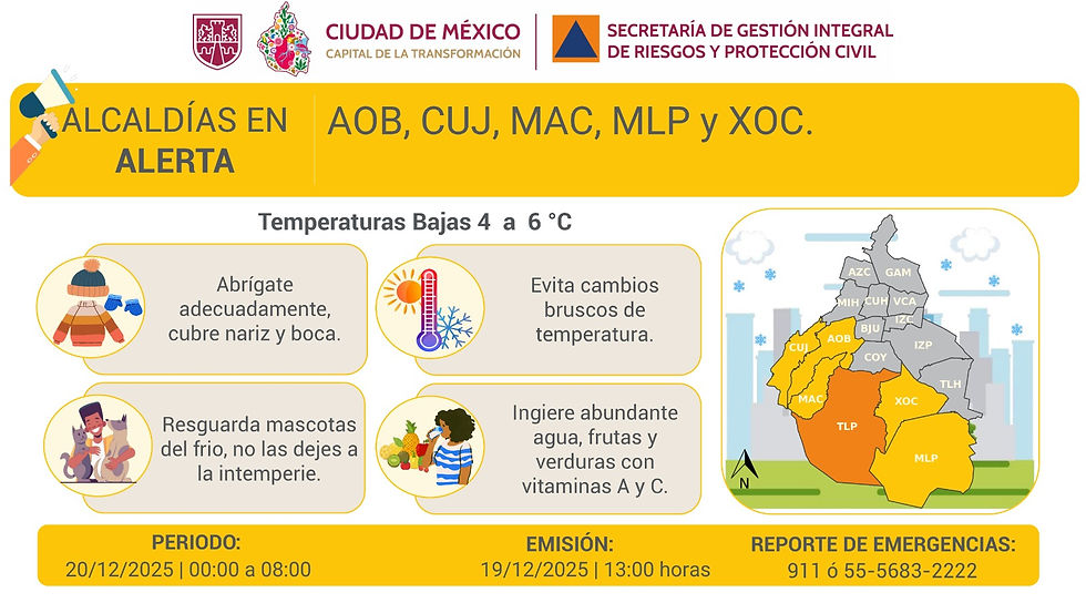 Alerta Amarilla por pronóstico de temperaturas bajas