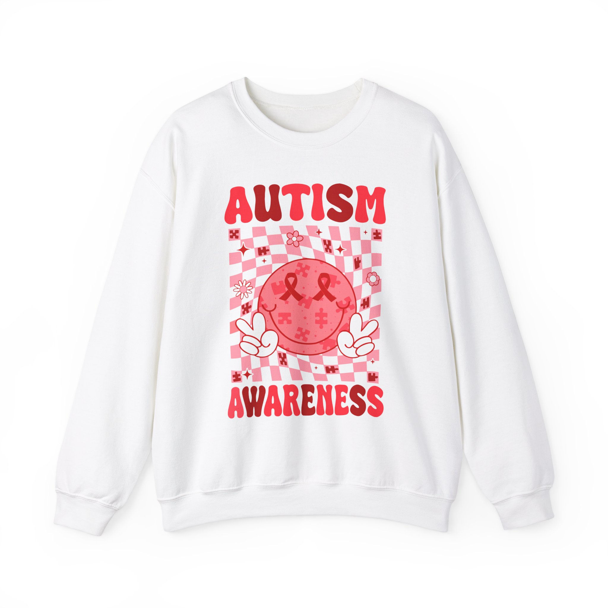 Checkered Smiley Face Autism Awareness Crewneck Sweatshirt