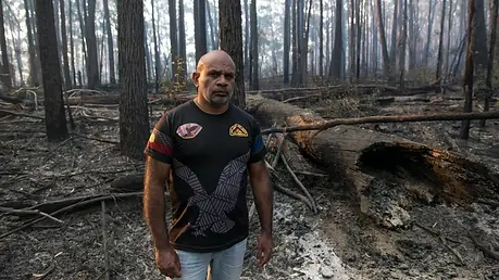 Derek Hayes at the site of a recent planned burn at the Mitchell River National Park, in G