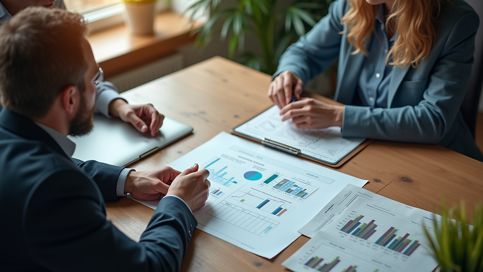 High angle view of a financial advisor discussing plans with a client