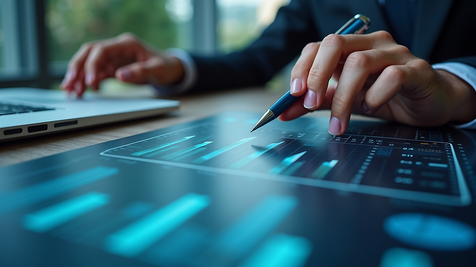 High angle view of a business presentation showing digital marketing growth charts