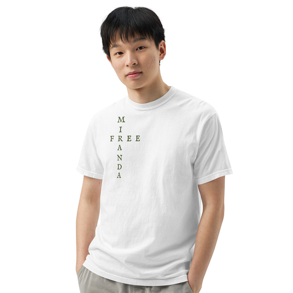 Thumbnail: Miranda Free Cross Shape White Tee with Green Lettering