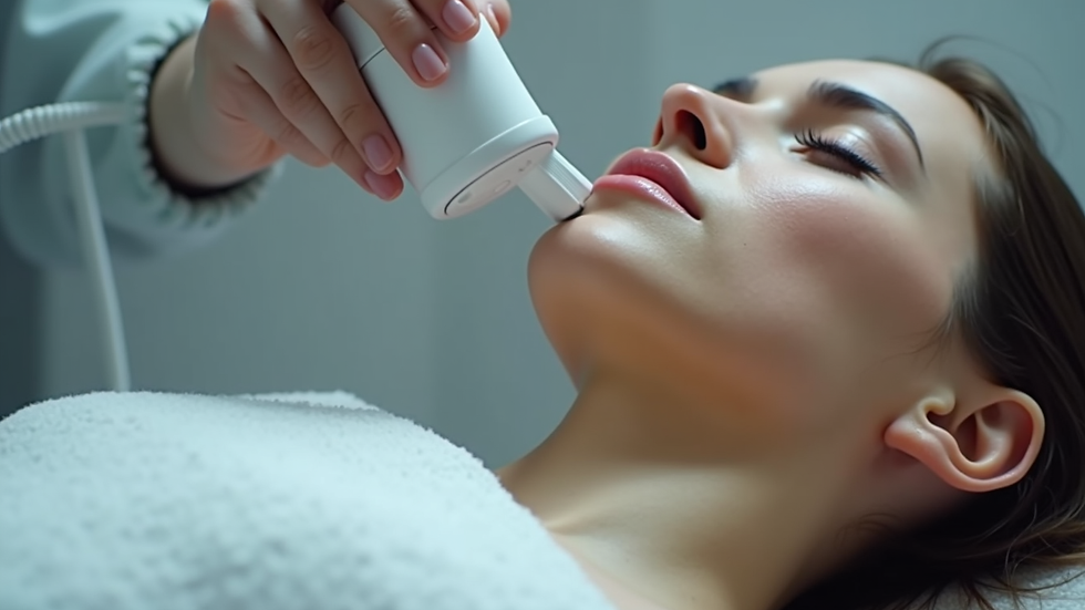 Close-up view of ultrasonic device head on skin during treatment