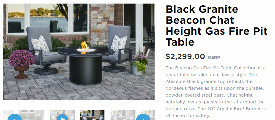 Black Granite Beacon Chat Height Gas Fire Pit Table