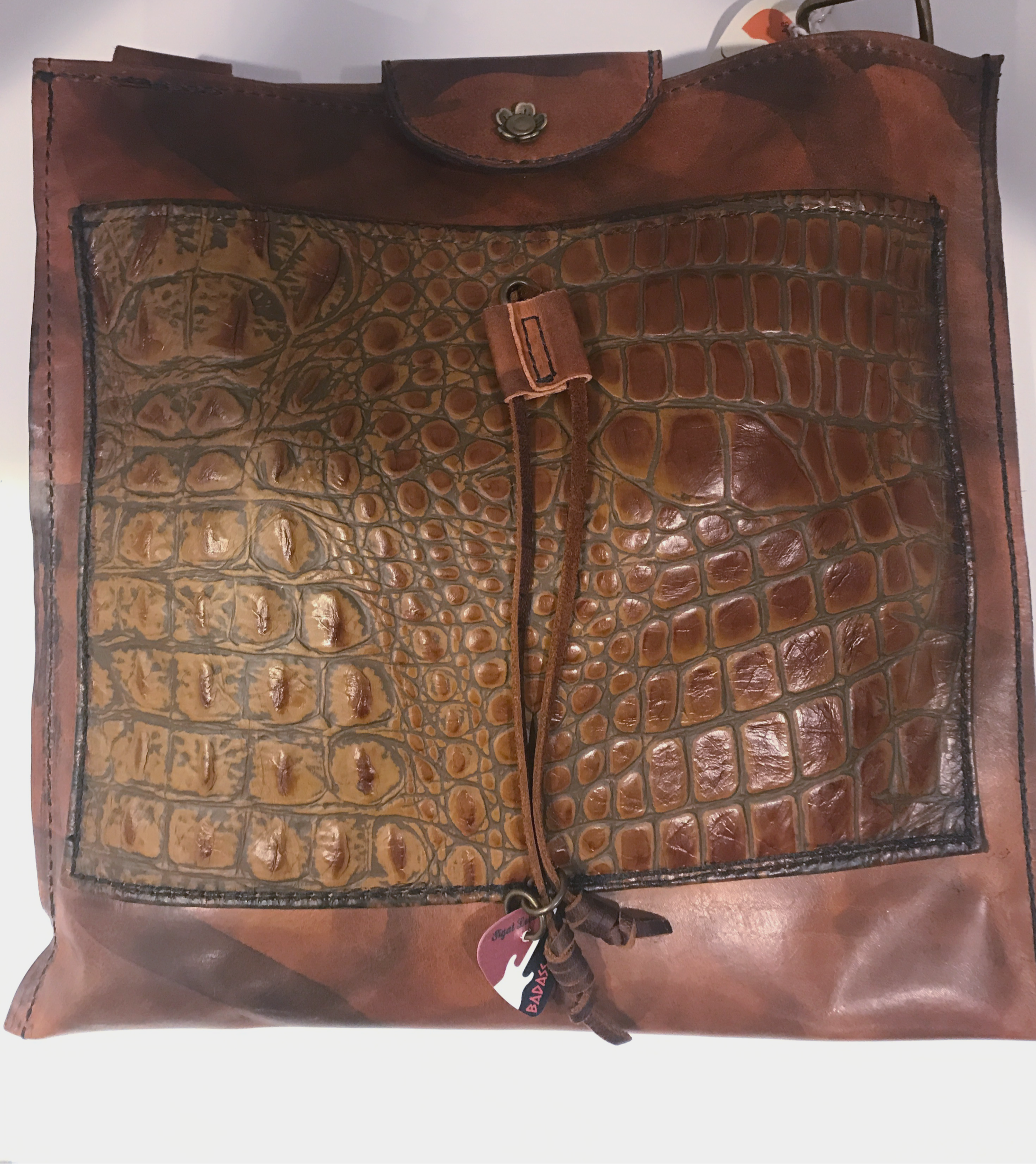 Brown Leather & Croc Messenger Bag