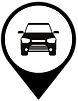 "Company logo featuring a stylized hearse design."