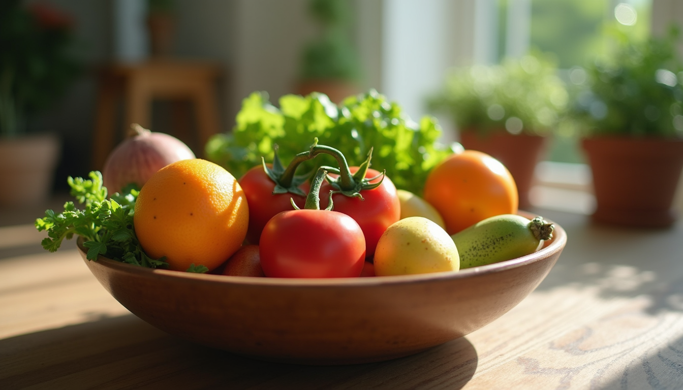 Fresh fruits and vegetables for optimal brain health.
